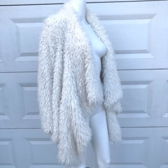 Forever 21 Vintage Faux Fur Jacket Size Small Ivory White Sweater Cardigan Y2k S - Picture 6 of 9